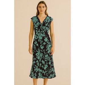 VTG JONES NEW YORK Dress 100% Silk Floral Empire Babydoll Midi Bias Cut Size 16